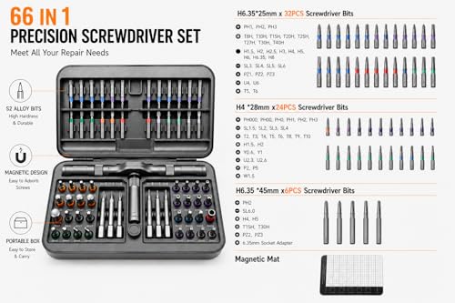 Image of DYLIFE 66 in 1 Magnetic Ratcheting Screwdriver Set with Detachable Handle, S2 Steel Bits, Flexible Shaft for Electronics, Computer, Furniture, Bike, DIY