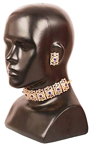 Image of Touchstone Mughal Jali Collection Gold Tone Indian Mughal Bollywood White Diamante Jewelry Choker Set for Women