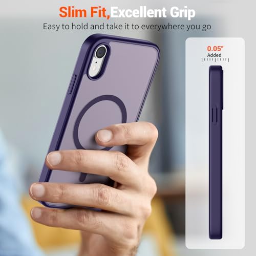 Image of SUPFINE Magnetic for iPhone XR Phone Case Dark Purple | With Screen Protector, Translucent Matte, Compatible with MagSafe, Military Grade Drop Proof, Rugged Shockproof Protective