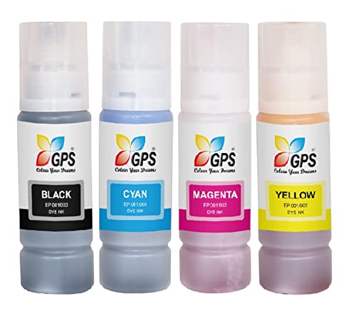 GPS Colour Your Dreams 003 Epson Ink Bottle Set: Original Black & Colored Ink for L3110, L3150, L3210, L3250 Ink Tank Printers (70ml x 4)