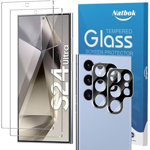 Natbok 2+2 Pack for Samsung Galaxy S24 Ultra 5G 6.8" Screen Protector with Camera Lens Protector,Full Coverage 9H Tempered Glass Film,HD Clear Scratch Resistant,Bubble-Free Cover
