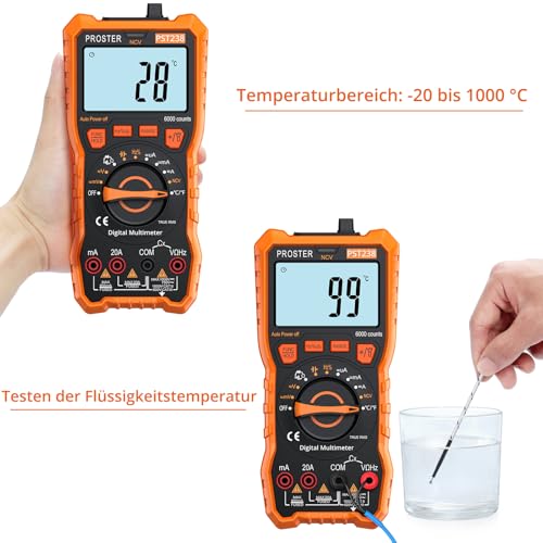 Proster Digitales Multimeter 6000 Zähler TRMS Auto Range NCV Detektor DC/AC Spannungsstrom...
