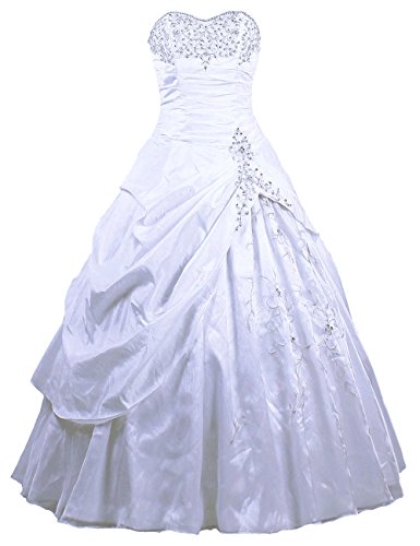 Zorayi Damen Schlicht Liebsten Stickerei Organza TAFT Abendkleid Ballkleid Hochzeit Party Kleider Weiß Größe 50 Cover