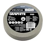 GRAPHITE Tarcza szlifierska, 125 mm x 16 mm, ziarnistość P60, zestaw 2 sztuk, w zestawie tuleje redukcyjne, otwór 12,7 mm, do szlifierek stołowych, 5350 obr./min do obróbki metalu i ostrzenia narzędzi