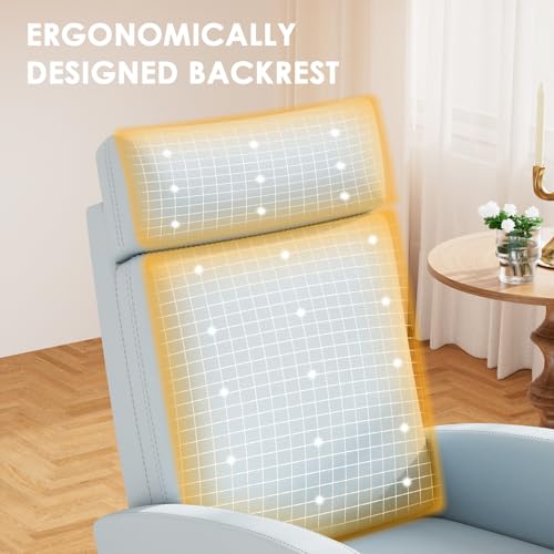 Image of Rocking Chair Nursery High Back Rest Glider Rocker with Footrest Nursing Rocking Chairs Upholstered Accent Arm Chair for Living Room Bedroom Indoor, Light Blue