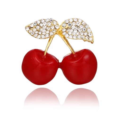 coadipress Rhinestone Cute Cherry Fruit Brooch Pin for Women Gold