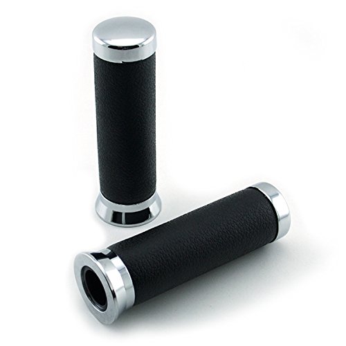 Arista - Puños de piel negra con la punta cromada para manillar de 22mm y 13 cms de largo. Par