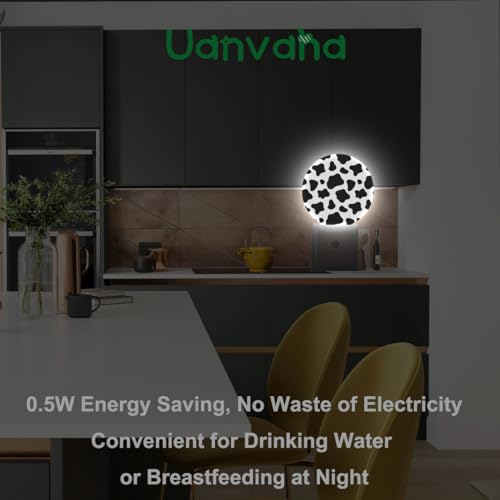 Image of Cow Print Night Lights Plug into Wall Black White Dots Animal Skin Farmhouse Plug-in Nightlight Auto on /Off Dim Light Sleep Friendly for Family Friends Holiday Gifts & Home Decor