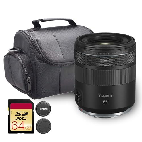 Canon RF 85mm f/2 Macro is STM Lens | Compact Medium-Telephoto Prime with Image Stabilization & Smooth STM Autofocus | for Portraits & Low-Light Photography (4234C002) + Shoulder Bag + 64GB Card