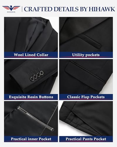 Hihawk Mens 3 Piece Tuxedo Set with Bow Tie, One Button Shawl Lapel Jacket Vest Pants, Slim Fit Suit Party Wedding Prom Tux3