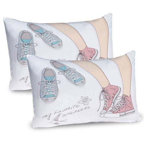 Ambesonne Teen Room Pillow Sham Set of 2, Pair of Shoes in Young Girl Feet with Floral Feminine Fashion Pattern, Quality Microfiber Bedding Item for All Seasons, 30