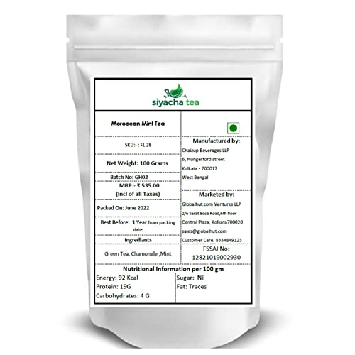 Image of Siyacha Tea Moroccan Mint Tea, 100 Grams, Green Tea Blended with Natural Chamomile Mint, For Destress and Digestion, Loose Leaf Healthy Beverage, Makes 50 Cups (approx)