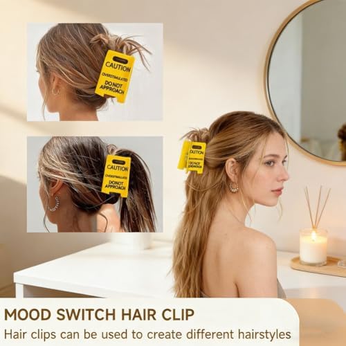 Caution Overstimulated Hair Clip, Funny Do Not Approach Hair Claw Clips — view 6