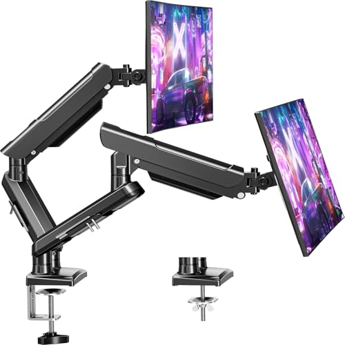 ELIVED Monitor Halterung 2 Monitore für 13-32" Bildschirme, Bildschirmhalterung 2 Monitore hält 2-9 kg Monitor mit VESA 75/100mm, Gasfeder Monitor Arm mit Neigbar, Schwenkbar, Drehbar, EV6012B