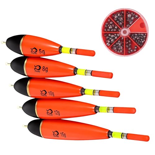 QingWing 6 Pièces Pêche Flotteurs Rouges Kit, Flotteurs De Pêche avec Plomb Peche, 5g 8g 10g 12g...