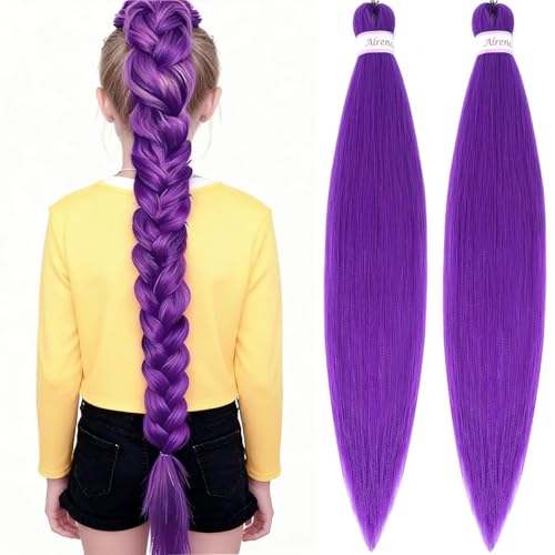 Alrence Purple Braiding Hair Pre Stretched Long Braid 30 Inch 2 Packs Professional Braiding Hair Extensions Synthetic Crochet Twist Braids (30 Inch Purple)