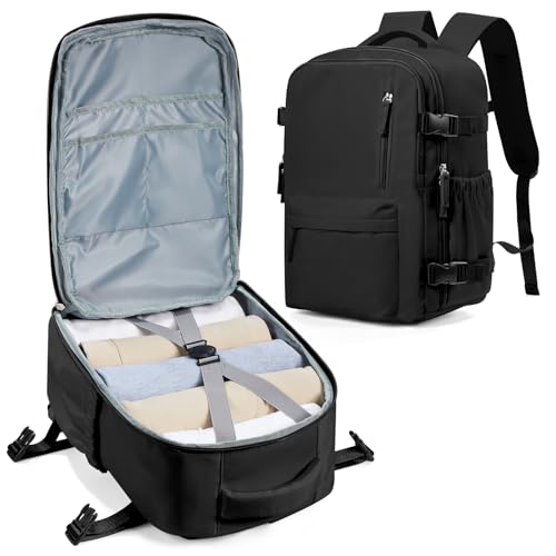 winspansy Carry on Travel Backpack for Women Men Lightweight Business Gym Laptop Work Backpack Airport Frontier Airlines Personal Item Bag Flight Approved Mochilas de Viaje Black
