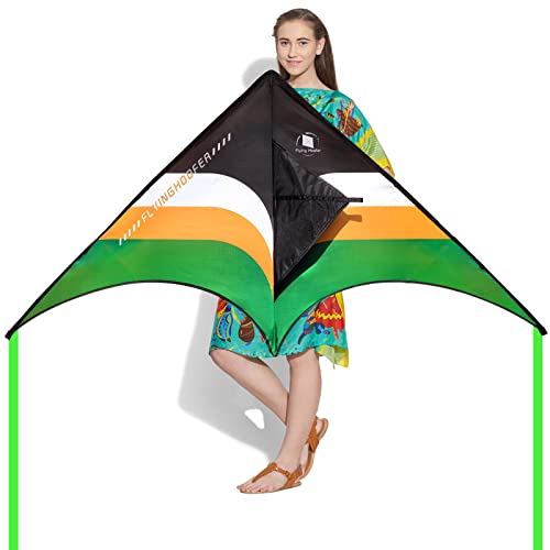 Flying Hoofer Delta Kite for Adults and Kids Ages 8-12,Easy to Fly Large Beach Kite (Black Green Yellow)