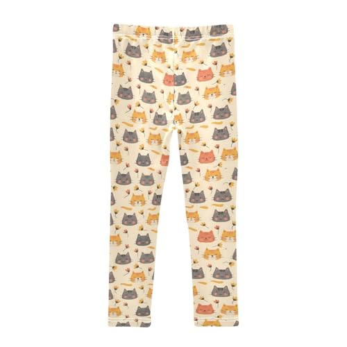 Cute Cats Flower Girls Leggings Kids Yoga Pants Athletic Tights Pants 4-10 Years2