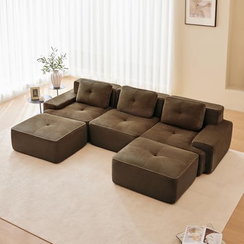 Image of Corduroy Modular Sectional Sofa, Oversized Cloud Couches for Living Room