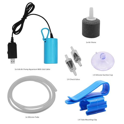 Image of 6 PCS /Set Mini Adjustable Quiet USB Nano Air Pump, Air Stone with Airline Tubing, Check Valve and Hanging Buckle for Aquarium Fish Tank Outdoor Fishing (9319)