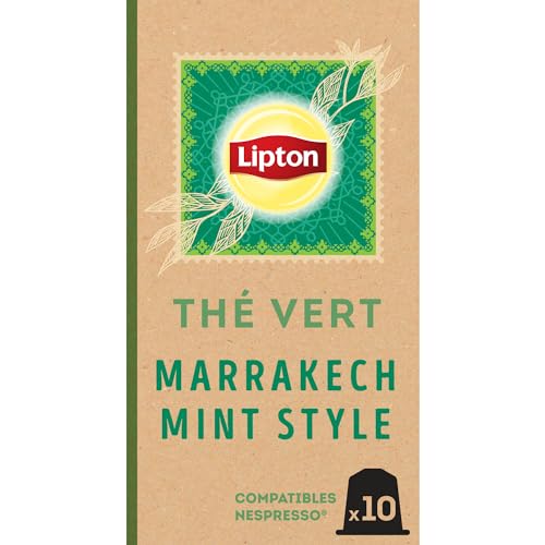 Lipton, Thé Vert, Marrakech Mint Style, Goût Menthe, Fraîcheur, Capsules Compatibles Nespresso, Ingrédients d'Origine 100% Naturelle, 10 Capsules