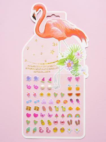 Image of koutey Stick On Earrings - Girls 3D Unicorn Sticker Earrings Self-Adhesive Glitter Craft Gem Stickers (Flamingo)