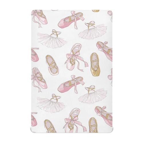 Image of Baby Crib Sheet Ballet Shoes Ballerina Crib Mattress for Boys and Girls Playard Sheet Soft Breathable Fitted Baby Mattress Cover 52x28in