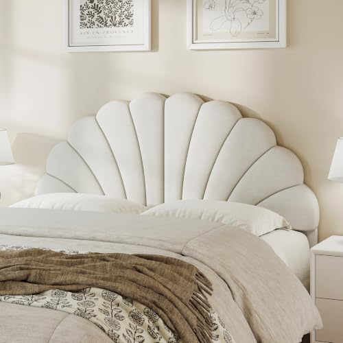 Befurtori Queen Size Headboard Only, Velvet Petal Wall Mounted, Cream
