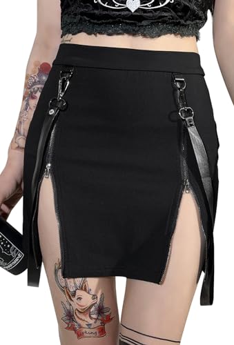SEAUR Jupes Gothique À Lacets Punk Jupes Courtes Femme Streetwear Jupe Plissée Mini-Jupe Grande Fille Club L