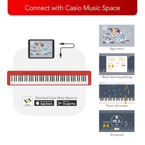 Casio CDP-S160RD (KP80) Beginner's Piano with Scaled Hammer Action 88 Keys, Headphone Jack and Duet Mode - Red - Image 3 thumbnail