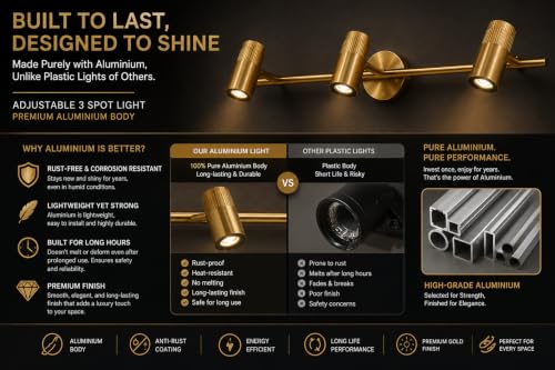 Image of FILLISKA 3 in 1 Triple Wall spot /Picture /Display /Mirror Light with Adjustable Head and Colour Changing Function (Luxurious Gold-185)