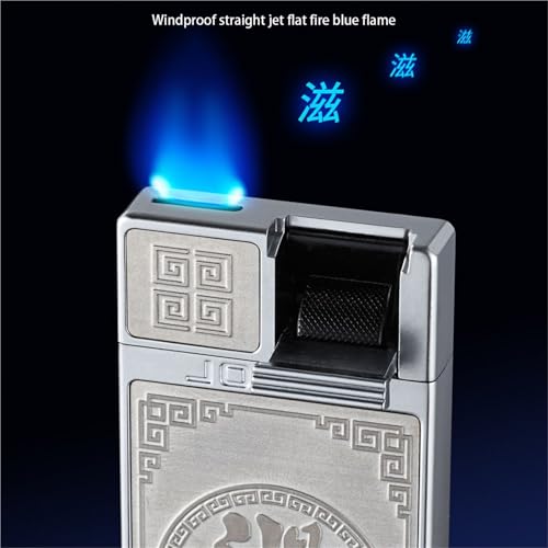 Encendedor plano resistente al viento con llama ajustable y tanque de combustible visible 3