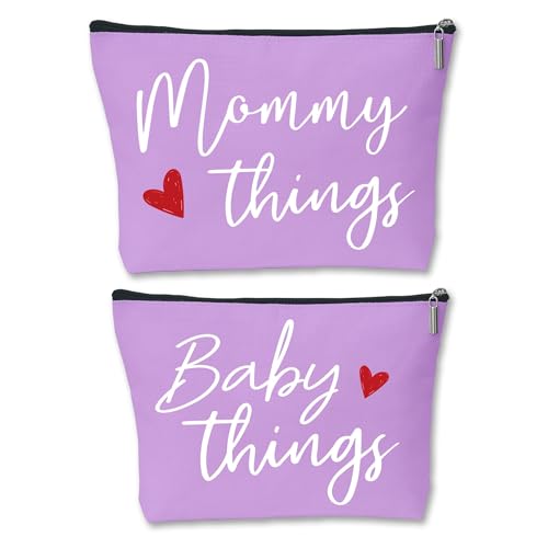 Mommy and Baby Matching Pouch Set, Mommy Things and Baby Things Bags, Gifts for New Moms Expecting Moms, Matching Travel Cases, Purple Set of 2
