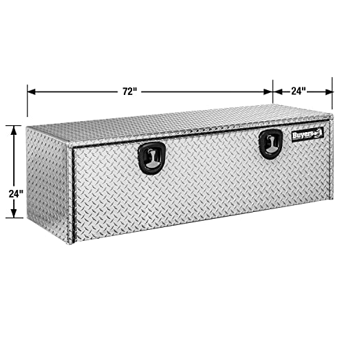 Image of Buyers Products 1705147 Diamond Tread Aluminum Topsider Truck Box with Lockable T-Handle Latch, 24 x 24 x 72 Inch, Truck Storage and Organizer, Made in the USA, Silver