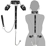 BDSM Anal Hook Fesseln Kit Bondage-Set Bettfesseln Analhaken mit Zugkette, Erotik Bondageset Restraints Anal Plug Buttplug mit Verstellbaren Handschellen Halsband, Fetisch Rollenspiele SM Sexspielzeug