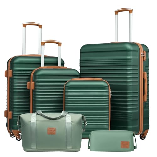 Coolife Luggage Set 3 Piece Luggage Set Carry On Suitcase Hardside Luggage with TSA Lock Spinner Wheels(Dark Green, 6 piece set) Dark Green 6 piece set