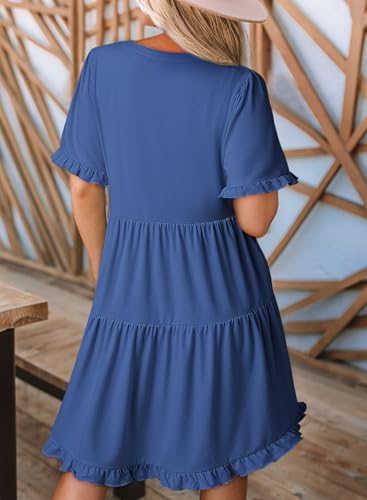 Image of Dokotoo Womens Summer Dresses 2026 V Neck A Line Short Sleeve Casual Ruffle Babydoll Mini Dress