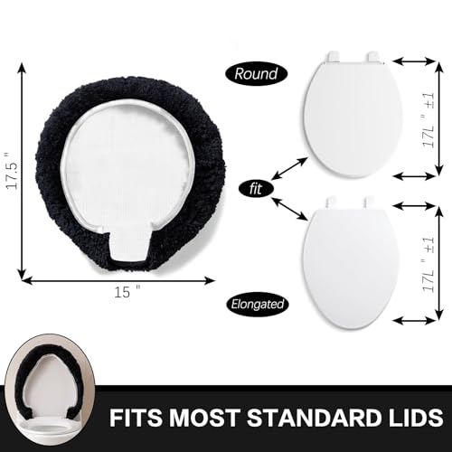 Image of Microfiber Toilet Lid Cover, 17.5 inchx15 inch Fits Round Oblong and Elongated | Toilet Seat Covers for Bathroom, Machine Washable, Decorative Fuzzy fur Look Round Toilet Seat Cover Extra Soft Absorbent