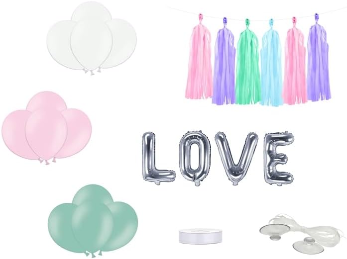 Wedding Car Decoration Kit — Love (Foil and Latex Balloons, Tassel Garland, Satin Ribbon)