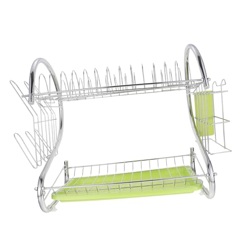AUTSUPPL Égouttoir Vaisselle Double Vert Rack Compact pour Cuisine Rangement Gain de Place pour Bols Assiettes et Tasses Support Pratique et Moderne pour Séchage de Vaisselle