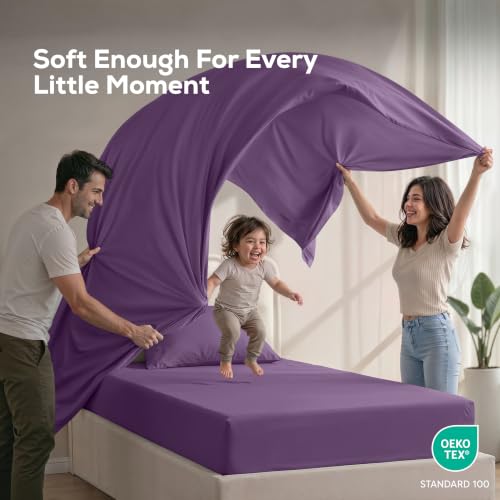Image of Utopia Bedding Twin Sheet Set - 3 Piece Bed Sheets for Twin Size Bed, Soft and Breathable Microfiber, Includes 1 Fitted Sheet, 1 Flat Sheet and 1 Pillowcase - Oeko Tex (Egg Plant)