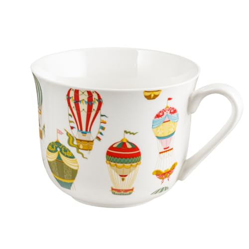 Baroni Home Tazza in Porcellana Decorata, Fantasia Mongolfiere, Tazza Colazione Tisana, Cucina, 14X11X10 cm