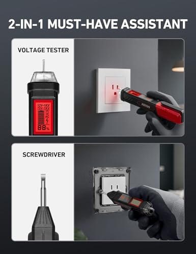 astroai vts1000h voltage tester with screwdriver non-contact electrical tester dual range ac 12v70v-1000v live wire test wire breakpoint finder audible alarm lcd percentage display red