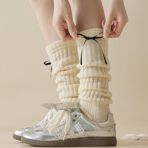 Image of 2 Pairs Women's Fashion Leg Warmers Winter Warm Knit Long Boot Socks Slouch Knee High 80s for Party Gifts