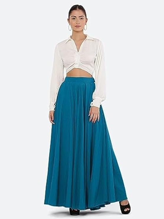 Image of JYESHTA Women's American Crepe Flared A Line Stitched Long Skirt with 12 Mtr Flare 40 in Height | Skirts for Women Long Length | Long Skirts for Girls