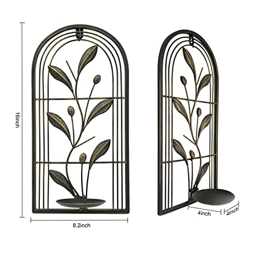 Remenna Metal Wall Candle Sconce Holder Set Of 2 Hanging Wall Mounted Candle Sconces Holder, Wall Sconces Decor For Bedroom Dining Room Living Room, Bronze #TOP1