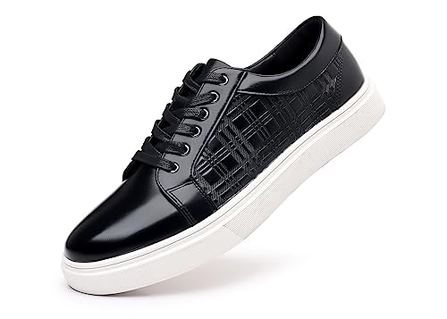 Santimon Men's Low-Top Leather Sneakers Classic Plaid Slip On Shoes