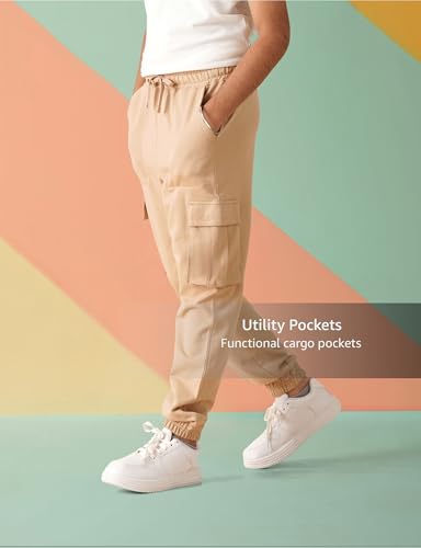 Image of Amazon Brand - Symbol Kids Boys Cotton Blend Solid Cargo Track Pant