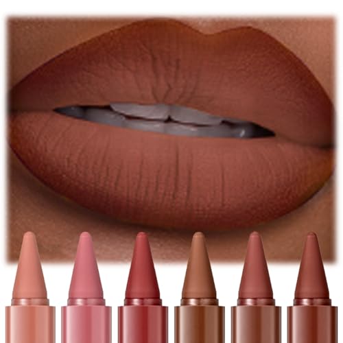 6Pcs/Set 2-in-1 Lip Liner and Lipstick Set, 6 Shades Highly Pigmented Lip Kit, Long-lasting Waterproof Mini Lip Set with Nude Lipliner Matte Lipstick, Lip Glosses Makeup Set Gift for Women